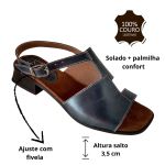 Sandália Couro Azul Marinho