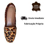 Sapatilha Em Couro Leopardo