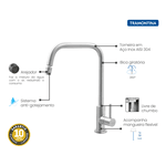 Misturador Monocomando Angolare Aço Inox Cozinha Tramontina