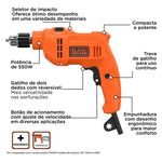 Furadeira De Impacto 10mm 550w Com Maleta Black Decker