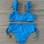 Biquíni Babado Infantil Azul Turquesa Textura