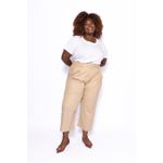 Calça Botões 2.0 Linho com Elastano Bege - Plus Size