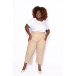 Calça Botões 2.0 Linho com Elastano Bege - Plus Size