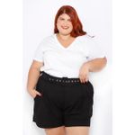 Short Botões Linho com Elastano Preto - Plus Size