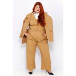 Colete Linho com Elastano Caramelo Risca Giz - Plus Size