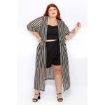 Quimono Longo Crochê Preto e Bege - Plus Size