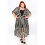 Quimono Longo Crochê Preto e Bege - Plus Size