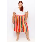 Saia Botões Listras Color - Plus Size