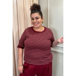 Blusa Moletinho Manga 3/4 Vinho Listrada - Plus Size