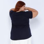 Blusa Algodão PIMA Gola V Azul Marinho - Plus Size