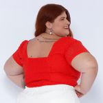 Top Laise Gola V com Manga Vermelho - Plus Size