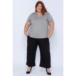 Blusa Podrinha Gola V CInza Viscose - Plus Size