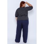 Blusa Moletinho Manga 3/4 Azul Listrada - Plus Size