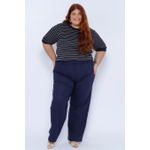 Blusa Moletinho Manga 3/4 Azul Listrada - Plus Size