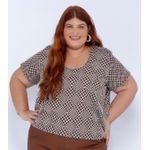 Blusa Bordada Marrom - Plus Size