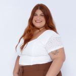 Top Laise Gola V com Manga Branco - Plus Size