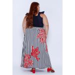 Saia Longa Viscose Listrada Floral - Plus Size