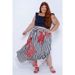 Saia Longa Viscose Listrada Floral - Plus Size