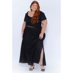 Top Laise Gola V com Manga Preto - Plus Size