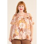 Blusa Bata Viscose Estampa Tropical Rosé - Plus Size