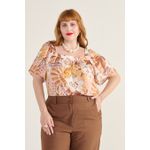 Blusa Bata Viscose Estampa Tropical Rosé - Plus Size