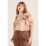 Blusa Bata Viscose Estampa Tropical Rosé - Plus Size