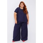 Calça Pantalona Social Viscose Azul Marinho - Plus Size