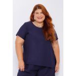 Blusa Social Botão Viscose Azul Marinho - Plus Size
