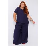 Blusa Social Botão Viscose Azul Marinho - Plus Size