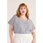 Blusa Social Botão Listra Preta - Plus Size