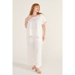 Blusa Social Botão Viscose Off-White - Plus Size