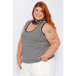 Blusa Regata Malha Listra Preta - Plus Size