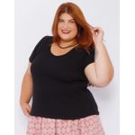 Blusa Malha Ribana Preta - Plus Size