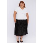 Saia Plissada Cetim Preto Brilho - Plus Size