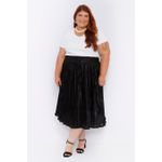 Saia Plissada Cetim Preto Brilho - Plus Size