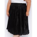 Saia Plissada Cetim Preto Brilho - Plus Size