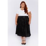 Saia Plissada Cetim Preto Brilho - Plus Size