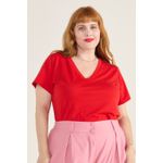 Blusa Algodão PIMA Gola V Vermelha - Plus Size