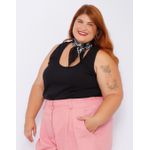 Blusa Regata Malha Ribana Preta - Plus Size