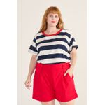 Short Botões Linho com Elastano Vermelho - Plus Size