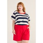 Short Botões Linho com Elastano Vermelho - Plus Size