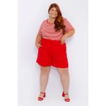 Short Botões Linho com Elastano Vermelho - Plus Size