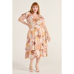 Vestido Viscose Estampa Tropical Rosé - Plus Size