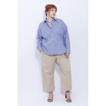 Camisa Social Algodão Azul Listra - Plus Size