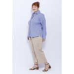 Camisa Social Algodão Azul Listra - Plus Size