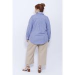 Camisa Social Algodão Azul Listra - Plus Size