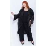 Quimono Plissado Preto Brilho - Plus Size