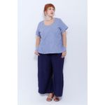Blusa Social Botão Azul Listrada - Plus Size