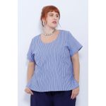 Blusa Social Botão Azul Listrada - Plus Size