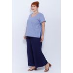 Blusa Social Botão Azul Listrada - Plus Size